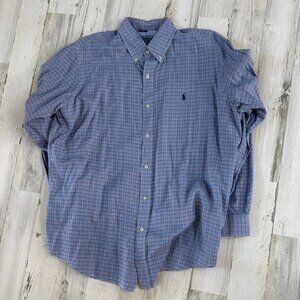 Ralph Lauren Men's Size XL Plaid Button Down Shirt 100% Cotton Blue/Pink